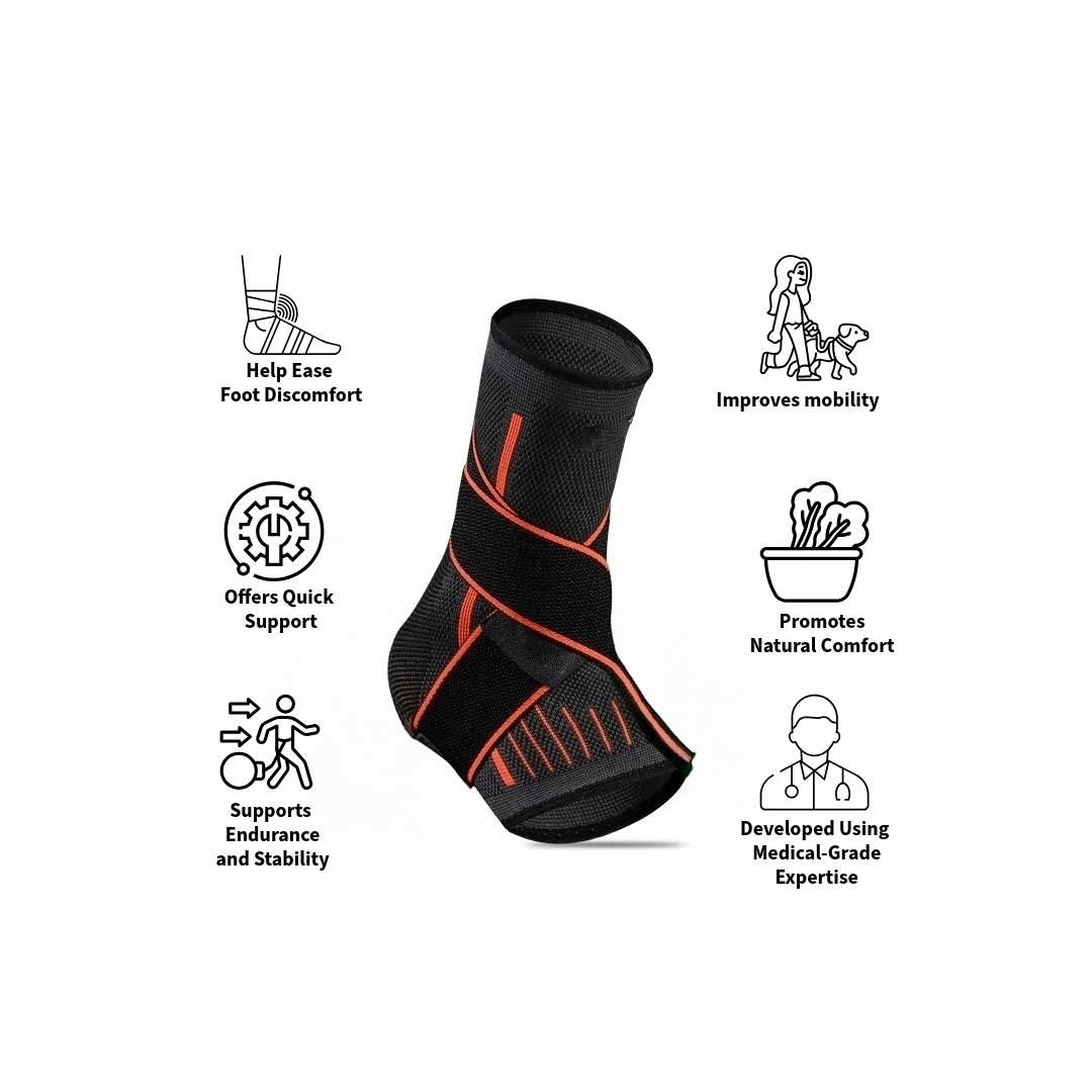 Illustration of how StrideRelief compression improves foot stability and support